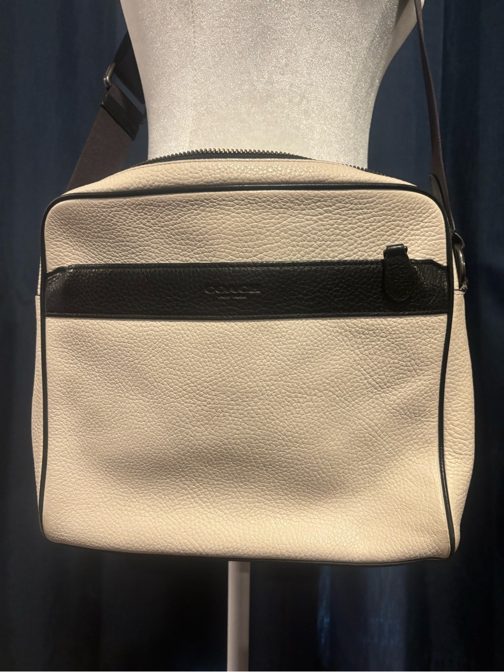 Coach Charles Camera Bag F26077 in Cream and Black Leather